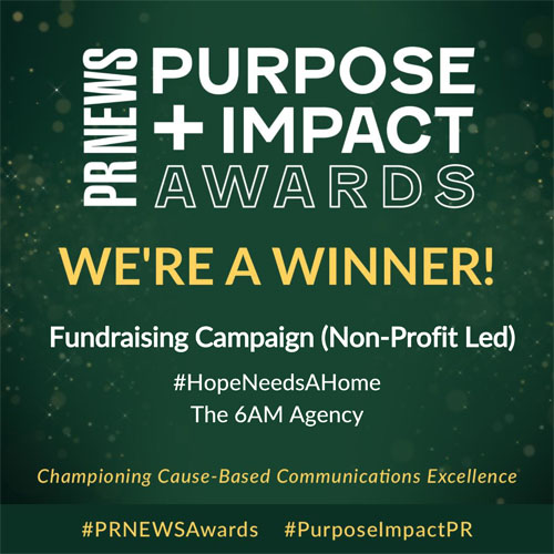 A Thousand Plus campaign #HopeNeedsAHome earns global PRNEWS Purpose & Impact fundraising award