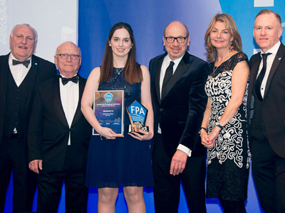 Katherine Fleet receiving her Rising Star Award at this year's FPA Awards