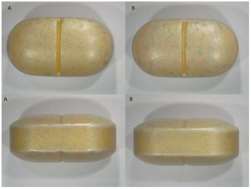 Figure 3: (A) Coated garlic tablet with AquaPolish F clear 190.02 E before the stability test. (B) Coated garlic tablet with AquaPolish F clear 190.02 E after 3 months of stability test