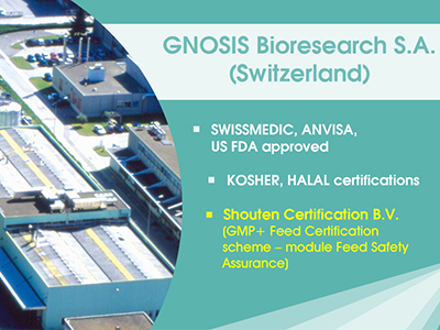 Gnosis Bioresearch receives certification to produce animal nutrition ingredient 