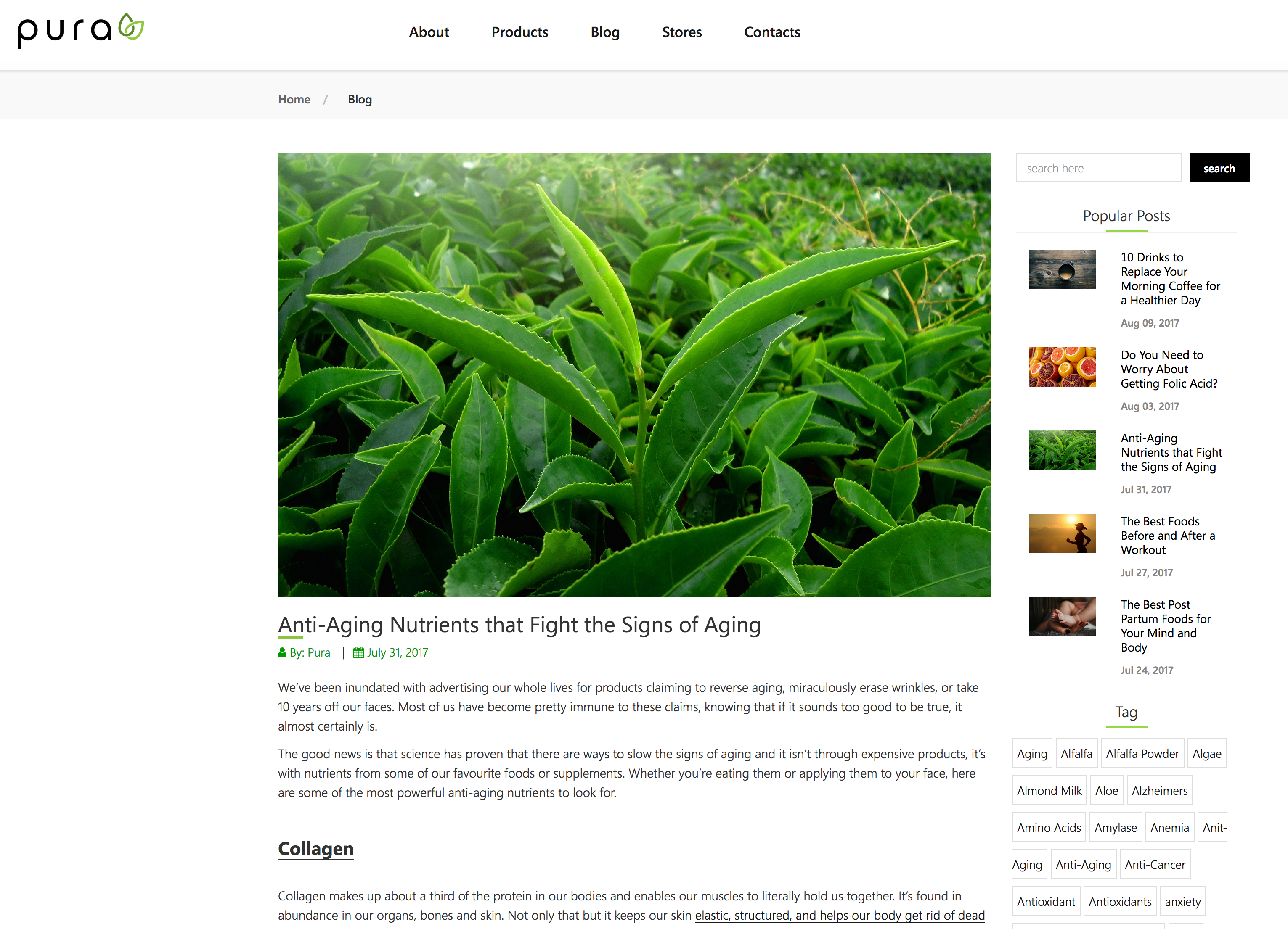 PURA publishes blog on antiageing superfoods